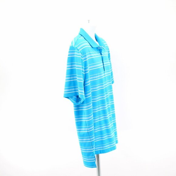 Adidas Puremotion Teal Striped Large Collared Polo Shirt Short Sleeve Polyester - Picture 8 of 12